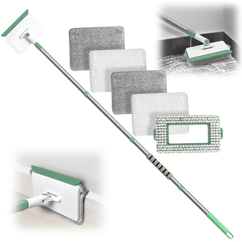 DALIPER Baseboard Cleaner Tool with Handle Wall Cleaner Mop with 547 Adjustable Long Handled 1 Scrubber Brush Mop Head and 4 Reusable Cleaning Pads for Baseboards Cleaning Ceiling Skirting Board